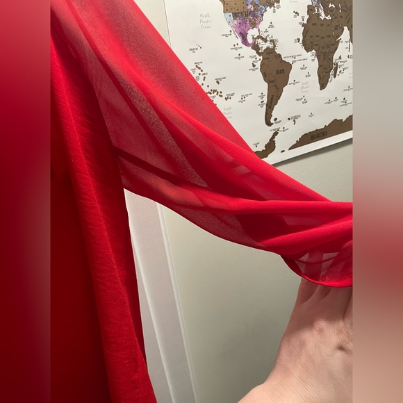 Red express  top with sheer arms - Picture 4 of 4